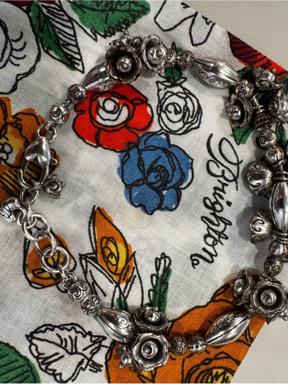 Brighton Rare! Silver Floral Clustered Charm Bracelet - Women's Jewelry